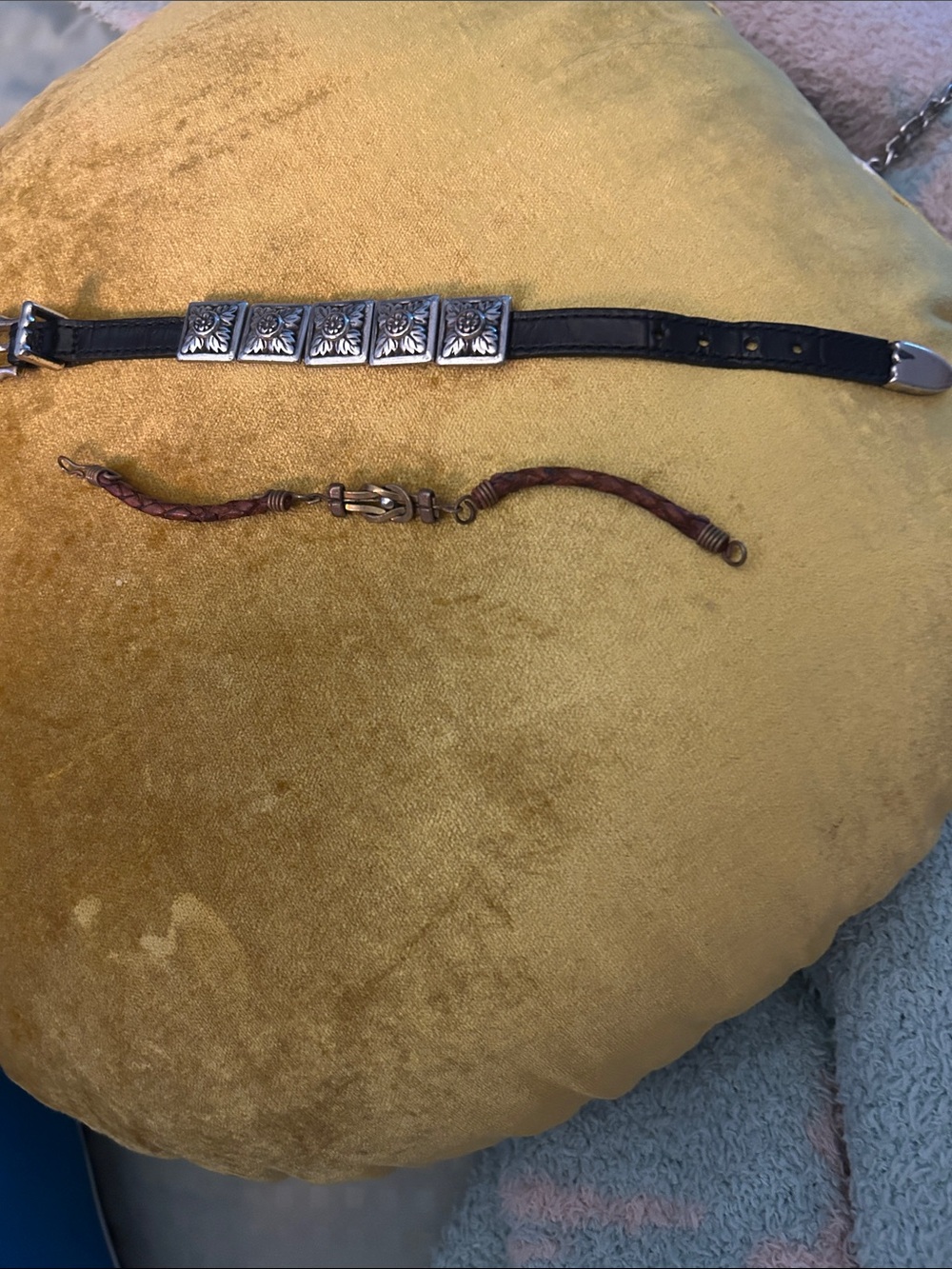 Black Leather Men's Strap with Silver Decorative Accents and Brown Leather 2